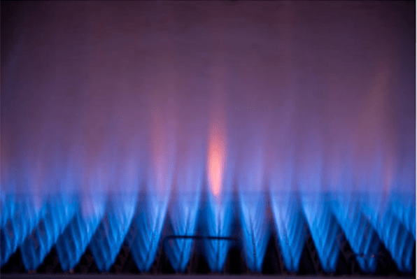 the natural gas is burning in blue and orange